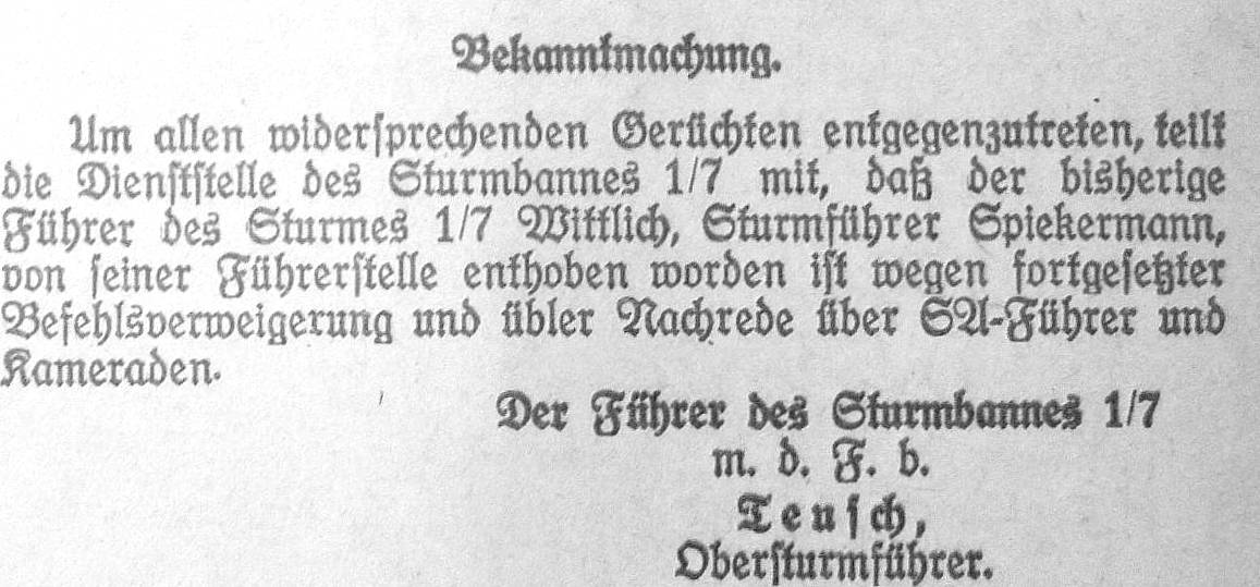 12 Abklösung SA Führer Spiekermann 1934 1200 1