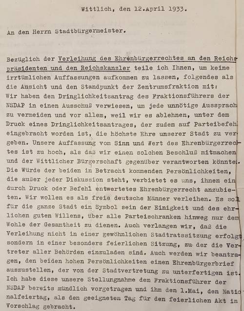 5 Ehrenbürgerschaft für Hindenburg und Hitler Auszug April 1933 500